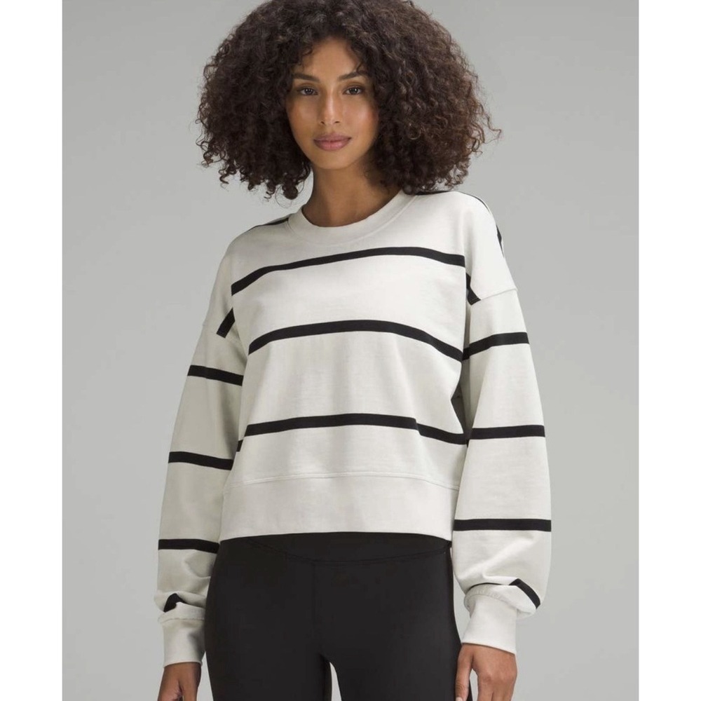 lululemon Perfectly Oversized Cropped Crew Boundless Stripe Bone Black Size 10
